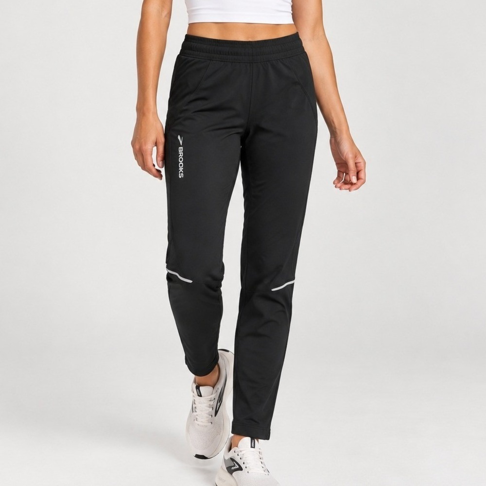 Brooks Running Tights Women Large Black Equilibrium Reflective Ankle Zip Pants